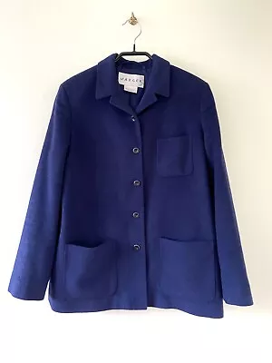 Buy Preloved JAEGER Soft Angora Wool Jacket CASHGORA Royal Blue Overcoat Boxy Blazer • 29.99£