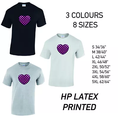 Buy Pink Chequered Heart Mens Cotton T-Shirt 3 Colours 8 Sizes Available Printed  • 22.99£