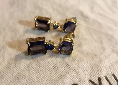 Buy Vintage Style Jewellery Amethyst And Blue Crystal Earrings 18K Gold Plated • 9.99£