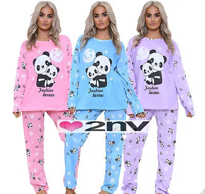 Buy Ladies Pyjama Set Panda Animal Print Long Sleeve 2 Piece Lounge Teddy PJ Set. • 12.95£