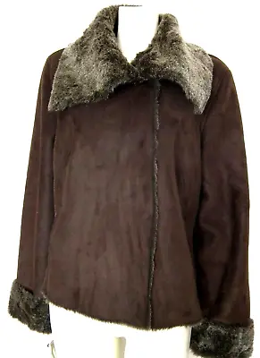 Buy WALLIS Jacket Brown Faux Suede With Faux Fur Lining Bomber Jacket Coat UK 18 • 34.99£
