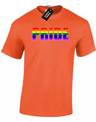 Buy Pride Text Mens T-shirt Gay Lesbian Pride Lgbt Rainbow Fashion Love Top (col) • 7.99£