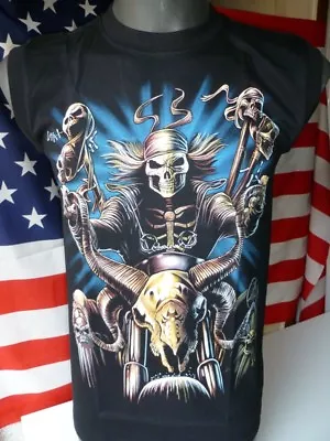 Buy SLIMY Men's SKULL MOTORCYCLE BIKER GHOST RIDER T-shirt America USA Size M • 20.49£