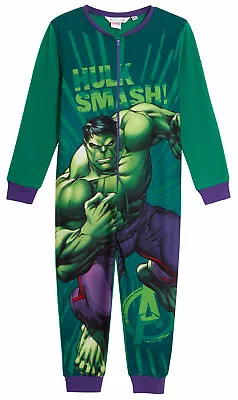 Buy Marvel Hulk Boys All In One Avengers Pyjamas Fleece Pjs Zipped Kids Loungewear   • 12.95£