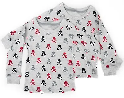 Buy 2x M&S Thermal Pyjama Top Boys Skulls Soft Stretchy Cotton Blend Age 1-2 Grey • 9.99£