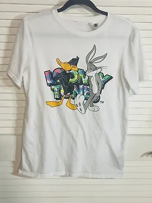 Buy H&M White Looney Tunes Bugs Bunny Daffy Duck Graphic T-Shirt Small Womens • 9.45£