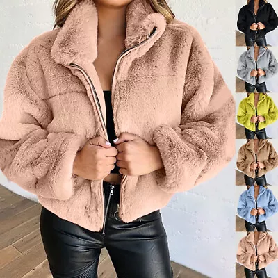 Buy Women Faux Fur Fluffy Coat Teddy Bear Fleece Jacket Zipper Winter Warm Outwear • 9.99£