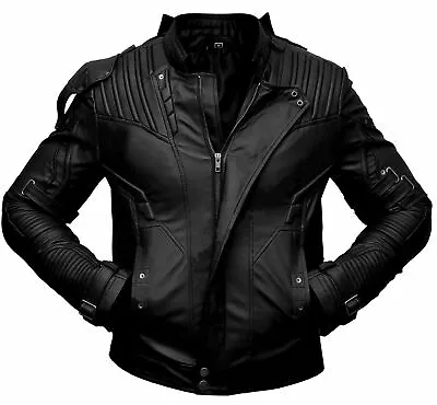 Buy Guardians Of The Galaxy Star Lord Chris Pratt Black Leather Jacket • 101.99£