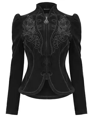 Buy Devil Fashion Womens Gothic Riding Jacket Black Velvet Lace Steampunk Victorian • 114.99£