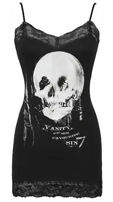 Buy Se7en Deadly All Is Vanity Sin Skull Gothic Punk Lace Camisole Tank Top 2009-C • 30.30£