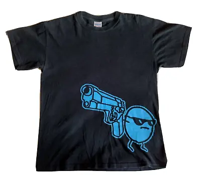 Buy Gildan Men's Black T-Shirt Heavy Cotton 38  In Chest Blue Gun Gangster Graphic • 10.95£
