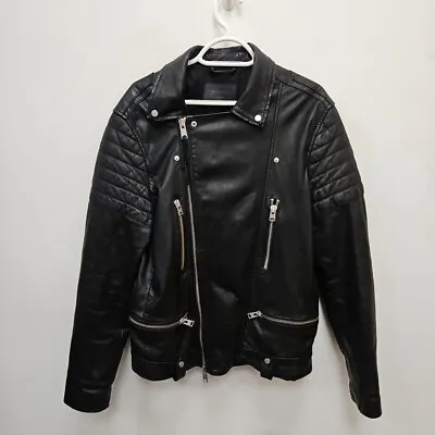 Buy Allsaints Mishima Black Leather Bomber Punk Rare Full Zip Jacket Size Mens Large • 119.99£