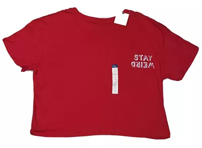 Buy Juniors XXL Crop Top Shirt Women Short Sleeve Red Stay Weird Arizona Jean Co • 14.35£