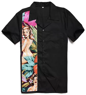 Buy Mens Retro Bowling Shirts Floral Nude Print Plus Size Clothing Rockabilly Style • 19.07£