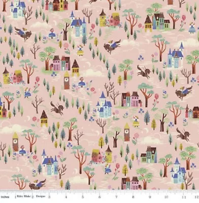 Buy Beauty And The Beast Houses Fabric On Pink Riley Blake Cotton • 3.50£