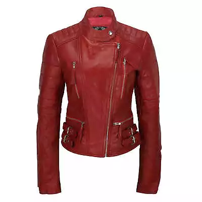 Buy Ladies Women Soft Real Leather Biker Jacket Size UK 8 10 12 14 16 18 20 22 24 • 69.99£