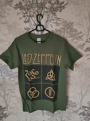 Buy Led Zeppelin T-shirt Signs Symbols On Green Gildan Heavy 100% Cotton Size S • 8£