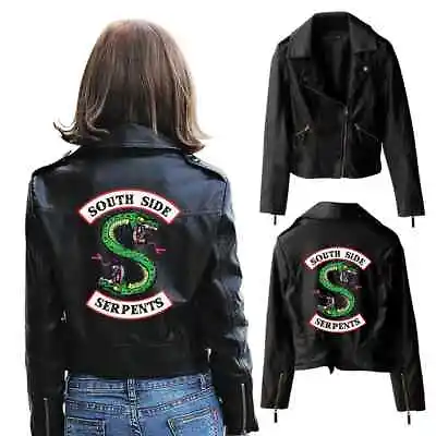 Buy Riverdale Southside Serpents Style Women's Motorcycle Black Leather Jacket • 128.27£