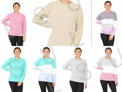 Buy Womens Stylish Jumpers Loose Fit Crew Neck Warm Sweater Tops Ladies Sweatshirt • 19.99£