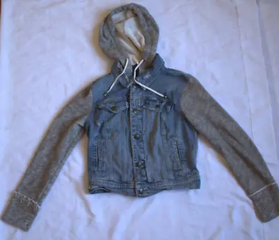 Buy Free People Distressed Denim Jean Jacket Womens Size XS With Removable Hoodie • 21.15£