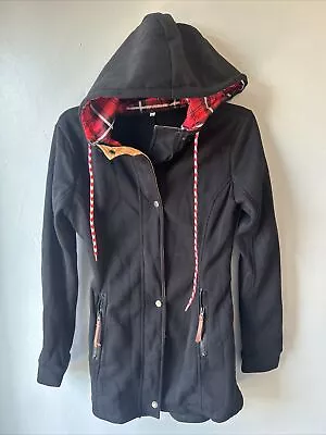 Buy Women’s Size Medium Uk 10 Black Light Jacket Hoodie Red Checked Pattern Casual • 7.99£