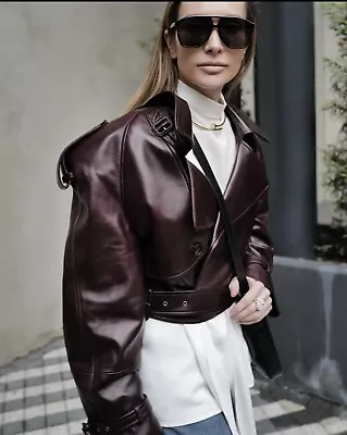 Buy Burgundy Leather Jacket Women • 65.47£
