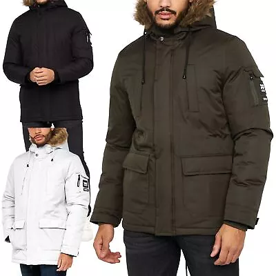 Buy Crosshatch Men Heavy Weight Fur Hood Parka Padded Winter Lined Warm Coat Jacket • 42.99£