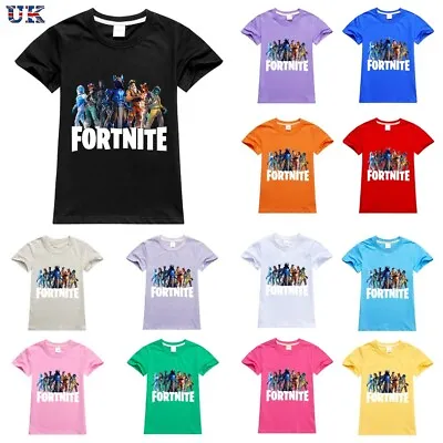 Buy Kids Boys Fortnite Cartoon Print Short Sleeve T-Shirt Casual Cotton Tee Top Gift • 8.99£