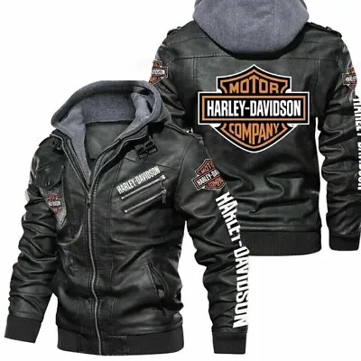 Buy Men's Genuine Cowhide Harley-Davidson Leather Motorbike Hoodie Biker Jacket M • 95£