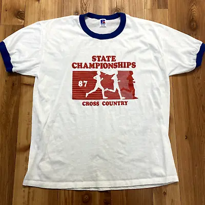 Buy Vintage Russell Athletic White Champion State Cross Country T-Shirt Adult XL • 18.94£