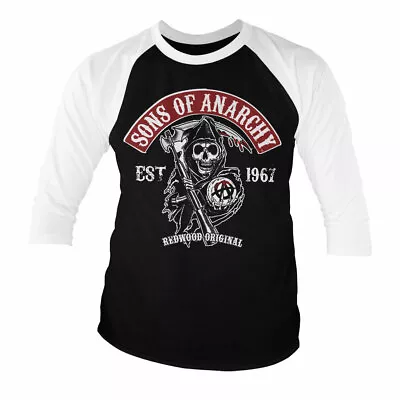 Buy Official Sons Of Anarchy Redwood Red Patch Baseball 3/4 Sleeve T-Shirt (Bl/Wh) • 24.99£