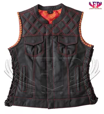 Buy Women's Fashion Club Style Motorcycle Leather Vests • 27.02£