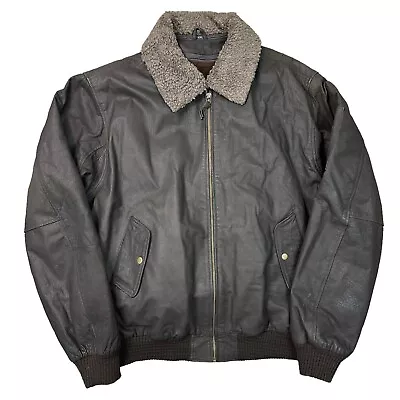 Buy Woodland Real Leather Bomber Jacket Aviator Fur Collar Retro Brown Mens 2XL • 69.99£