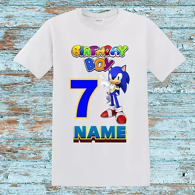Buy Personalised Sonic Kids Birthday Party Boy T-shirt Gift Any Number Name 3-14yer • 9.99£