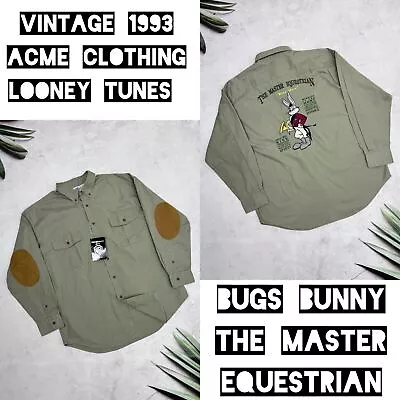 Buy Vintage 1993 Acme Clothing Looney Tunes Shirt Bugs Bunny Equestrian Olive Size L • 74.77£