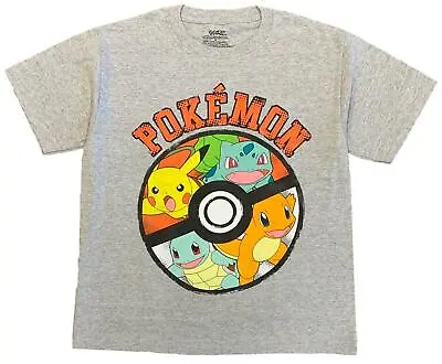 Buy Pokémon☆Big Boys' Pokeball Starters T-Shirt☆Pikachu Squirtle Bulbasar Charmander • 11.80£