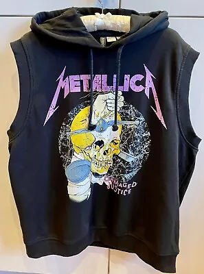 Buy Metallica Damaged Justice Black Sleeveless Hoodie Top Size M-L/UK16-18 Oversized • 15£