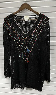 Buy Vintage EXPRESS Tricot Hand Knitted Black Beaded Gaudy 90s 80s Pullover Sweater • 20.23£