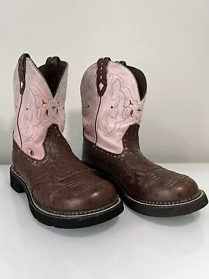 Buy Justin Gypsy Womens Size 8.5 B Ostrich Brown Leather Pink Cowgirl Boots L9935 • 19.29£