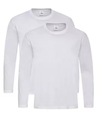 Buy 2 New Plain Stedman Classic WHITE Cotton Long Sleeve T-Shirts No Logo • 19.99£