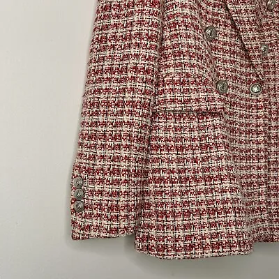 Buy Zara Boucle Red White Jacket Blazer Size XS Uk 6 8 Check Bloggers Silver Button • 29.99£