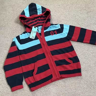 Buy Smart Hoodie - NEW- Age 4-5, Sam & Jo, Cotton Knit, Zipper, Blue & Red Striped • 12.99£