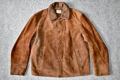 Buy Vtg 50s Pioneer Wear Suede Leather Western Sherpa Ranch Jacket Trucker Coat XL • 90£