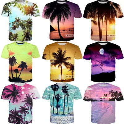 Buy Men Women 3D T-Shirt Beach Coconut Tree Palm Print Casual Short Sleeve Tops Tee • 4.07£