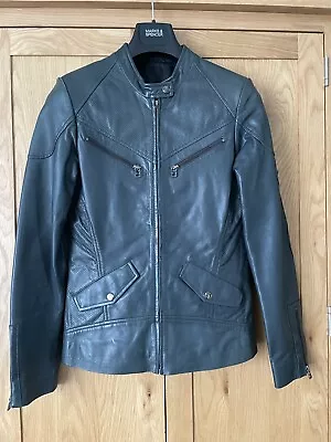 Buy Ladies Dark GREEN Leather MOTORBIKE Jacket … VGC … Size SMALL. • 14.99£