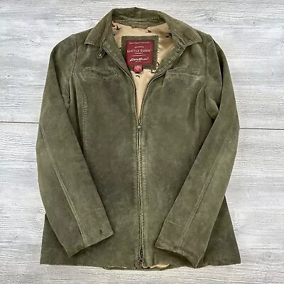 Buy Eddie Bauer Jacket Womens LT Olive Green Seattle Suede Leather Full Zip Long • 57.90£