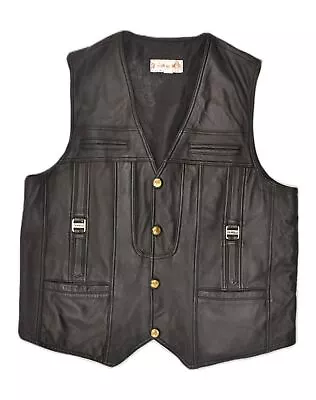 Buy VINTAGE Mens Slim Fit Leather Gilet UK 44 2XL Black VM03 • 19.15£