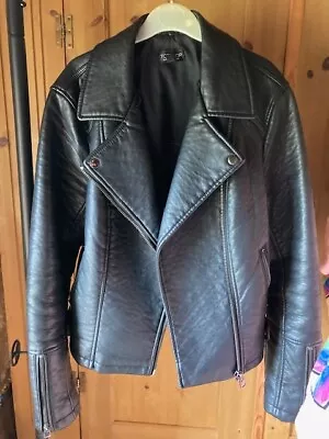 Buy Ladies Leather ( Faux ) Top Shop Black Biker Jacket Size 10 • 10£