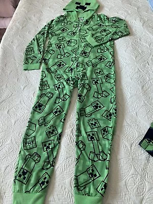 Buy Minecraft Creeper Pajamas Green Zip Up Hooded Long Sleeve Sz.10 • 12£