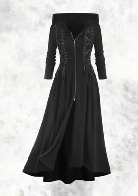 Buy New Black Gothic Studded Corset Hooded Maxi Long Zip Cardigan Size 5XL 26 28 30 • 39.99£